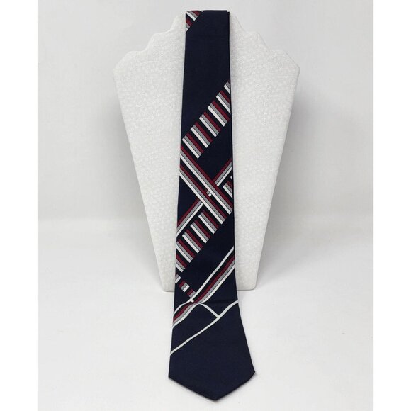 Geometric Necktie Tie Bounaire's Red White Blue Polyester 53"L 3"W VTG Retro - Picture 5 of 9